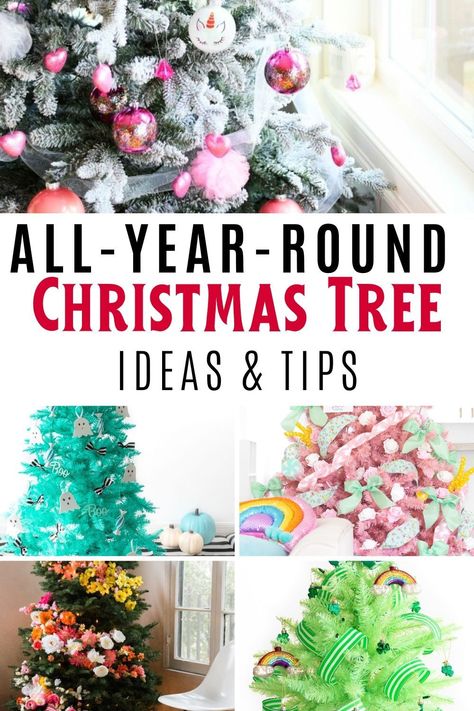 Holiday Christmas Tree Year Round, Christmas Trees All Year Round, January Tree Decorations, Year Round Christmas Decor, Holiday Trees Year Round Decorating Ideas, All Season Tree Decorations, Christmas Tree All Year Round Holidays, Spring Christmas Tree Decorations, Year Round Holiday Tree Ideas