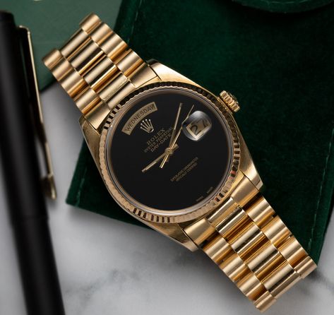 Introducing the 1994 Rolex Day-Date 'President' 18238 with onyx dial H Moser Cie, Mens Watches Classy, Watch Aesthetic, Christian Soldiers, Golden Watch, Male Jewelry, Rolex Watches Women, Gold Rolex, High Jewellery