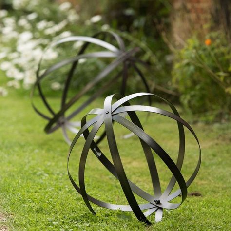 Buy Sculptural sphere zinc: Delivery by Waitrose Garden Contemporary Front Porch, Metal Garden Ornaments, Farm Entrance, Garden Globes, Stone Landscaping, Summer Front Porches, Garden Mirrors, Metal Sculptures, Classic Garden