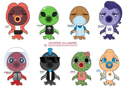 Octopus Villagers! I always wanted more little octopi villagers. : AnimalCrossing Octopus Animal, Animal Crossing Funny, Animal Crossing Fan Art, Animal Crossing Characters, Animal Crossing Villagers, Nintendo Art, Animal Crossing Game, Animal Crossing Qr, Animal Games