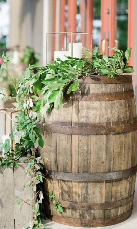 Wine Barrel Wedding Flowers, Wine Barrel Wedding Decor, Winter Wedding Flowers Bouquets, Wine Barrel Garden, Whiskey Barrel Decor, Barrel Wedding Decor, Derby Decor, Wine Theme Wedding, Wine Barrel Decor