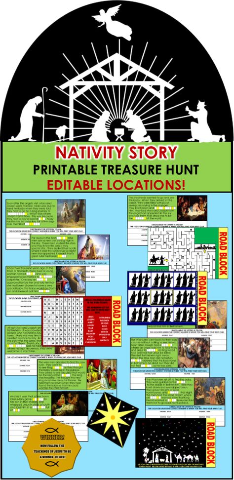 Nativity Treasure Hunt, Nativity Scavenger Hunt Printable, Nativity Themed Christmas Party, Nativity Treasure Hunt For Kids, Nativity Scavenger Hunt For Kids, Nativity Games For Kids, Christmas Story Scavenger Hunt, Nativity Scavenger Hunt, Nativity Story Printable