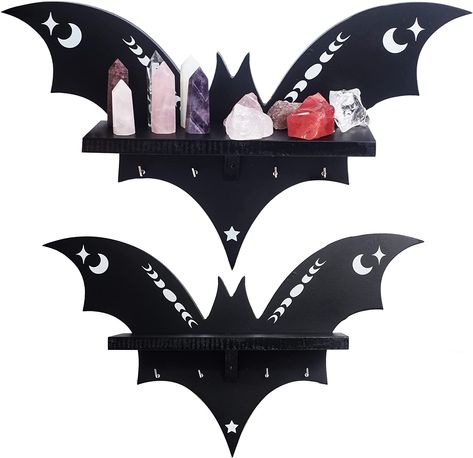 Bat Shelf, Aesthetic Lovers, Coffin Shelf, Oddities And Curiosities, Wall Decor For Kitchen, Gothic Decor Bedroom, Crystal Shelf, Gothic Wall Decor, Witchy Room