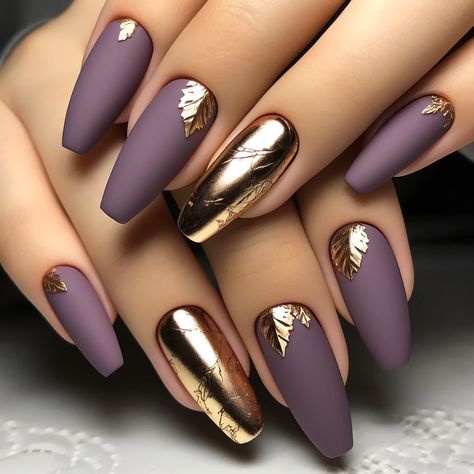 Saud 15 Elegant Purple Nail Designs! - BLOSSOM BLISS A Court Of Thorns And Roses Nail Art, Purple And Copper Nails, Dark Romance Nails Ideas, Nail Ideas For Bridesmaids, Matte Purple Nail Designs, Fall Purple Nail Designs, Dnd Nail Designs, Purple Nails For Fall, Matte Pink Nails With Design