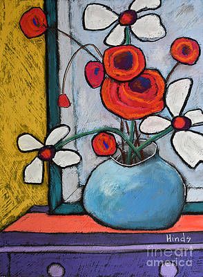 David Hinds, Drawing Blue, Arte Doodle, He First Loved Us, Folk Art Flowers, Fauvism, Blue Vase, Flower Art Painting, Outsider Art