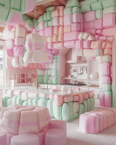 Art/Prompts by @ifonly.ai & @ambre_ai AI-generated on Midjourney • Magnific AI Marshmallow House, Crazy Interior Design, La House, Girl Therapy, Wonderland Artwork, Fantasy Furniture, Candy House, Creative Books, Hospital Design