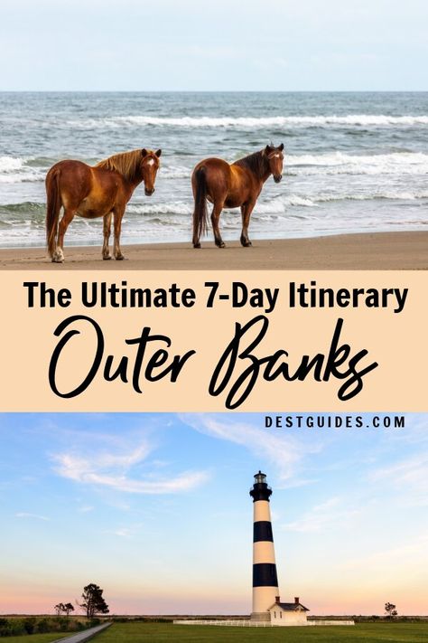 Traveling to the Outer Banks in North Carolina? Use our ultimate 7-day Outer Banks travel guide that covers the top destinations and things to do in the Outer Banks, including Nags Head, Hatteras Island, the best restaurants, and more (  map). | North Carolina travel Outer Banks | Outer Banks North Carolina things to do travel | Outer Banks North Carolina vacation | USA travel | USA vacation ideas | cities to visit in USA | USA destinations | #USA #UnitedStates #travel #NorthCarolina Outerbanks North Carolina Things To Do Summer, Nags Head North Carolina Things To Do, Roanoke Island Nc, Salvo North Carolina, Usa Vacation Ideas, Duck Outer Banks, Outer Banks Travel, Rodanthe North Carolina, Hatteras Island Nc