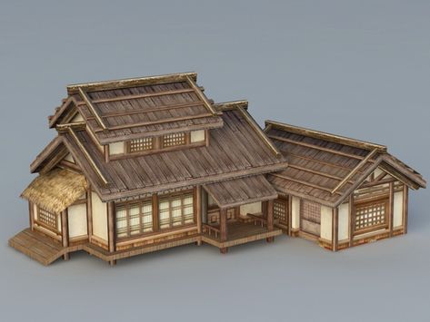 Old Japanese House 3d model 3ds Max files free download - modeling 40462 on CadNav Feudal Japan House, Japan Old House, Feudal Japan Architecture, Japanese House Layout, Japanese House Exterior, Small Japanese House, Architecture Japanese, Old Japanese House, Japanese Buildings