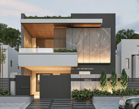 House Elevation With Front Stairs, Simple Elevation Designs For House, Duplex Elevation, Jagjit Singh, Eksterior Modern, 2 Storey House Design, House Outer Design, House Facades, Small House Elevation