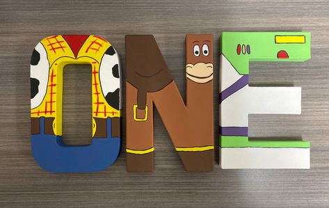 Toy Story Painted Letters, Toy Story Theme 1st Birthday, Toy Story Letters Diy, Toy Story Name Letters, Toy Story 1st Birthday Invitations, 1st Birthday Toy Story Theme, Toy Story Letters Alphabet, First Birthday Toy Story Theme, Toy Story 1st Birthday Party Ideas