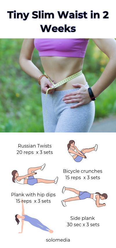 Women picture holding body tape measure around her waist with the words tiny slim waist in two weeks and graphic showing different exercises Smaller Waist In 2 Weeks, Slimmer Waist Workout, How To Get Slim, Slimmer Waist, Small Waist Workout, Hips Dips, Summer Body Workouts, Bicycle Crunches, Smaller Waist