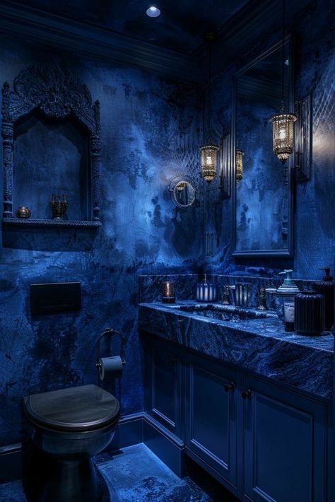 Blue Bathroom Decor Ideas, Contemplative Space, Dark Blue Rooms, Spa Aesthetic, Moody Bathroom, Minimalistic Decor, Teal Bathroom, Blue Interior Design, Blue Bathroom Decor