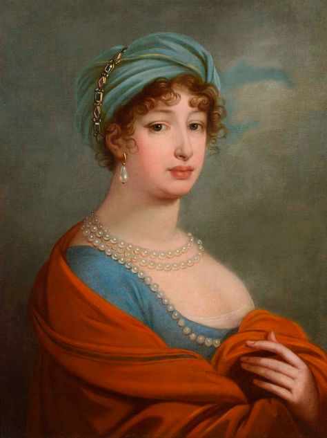 Portrait of Princess Karoline Amalie of Hesse-Kassel (1771-1848), second wife of Augustus, Duke of Saxe-Gotha-Altenburg Josef Grassi 1820s Fashion, Historical Hairstyles, 19th Century Women, Regency Era Fashion, 1800s Fashion, Royal Aesthetic, Regency Fashion, Second Wife, Family Painting