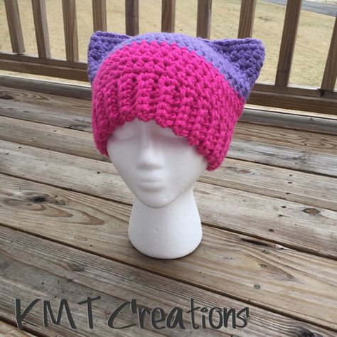 Kayla's Kitty Cat Hat - KMT CreatIons Crochet Pins, Cat Hat Pattern, Cat Hats, Crochet Beanie Pattern Free, Crochet Cat Hat, Cat Ears Hat, Punching People, Cat Apparel, Hat Patterns Free