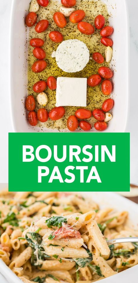 Uses For Boursin Cheese, Boursin Pasta Recipe Tiktok, Boursin Cheese Baked Tiktok Pasta, Brie And Tomato Pasta, Boursin Chicken Pasta Recipe, Cooking With Boursin Cheese, Boudin Pasta, Baked Lemon Boursin Pasta, Pasta And Boursin Cheese