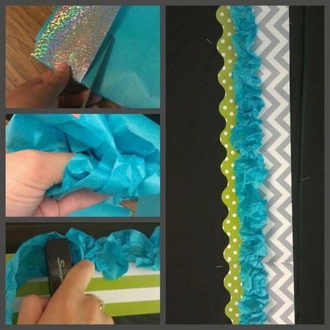 Use ribbon as a bulletin board border. | 36 Clever DIY Ways To Decorate Your Classroom Diy Bulletin Board, Bulletin Board Borders, Folding Origami, Classroom Bulletin Boards, New Classroom, Class Decoration, Creative Classroom, Classroom Design, Classroom Door