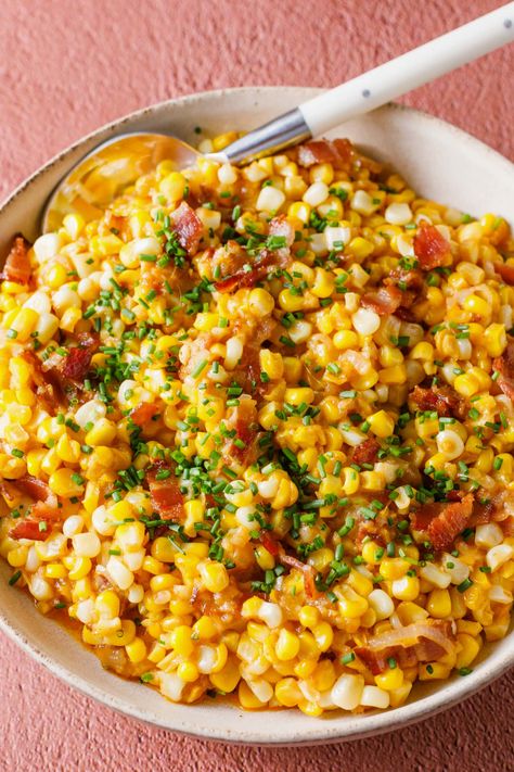 Bacon Corn Salad Bacon Corn Salad, Bacon Corn, Corn Side Dish, Corn Dishes, Corn Salad Recipes, Bacon Salad, Lake Food Ideas Summer, Food Ideas Summer, Summer Corn Salad