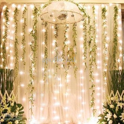 Wholesale 300 LED Curtain Light 3m 3m Wedding Party Holiday Flash Xmas Decoration String Fairy Light, Free shipping, $30.31-39.9/Piece | DHgate Enchanted Forest Prom, Photowall Ideas, Enchanted Forest Theme, Debut Ideas, Prom Themes, Wedding Reception Backdrop, Forest Party, Rustic Wedding Decorations, Floral Fairy