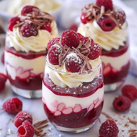 Heavenly Raspberry White Chocolate Mousse Parfait, Chocolate Mousse Parfait, Raspberry Parfait, Mousse Parfait, White Chocolate Shavings, Raspberry White Chocolate, Parfait Desserts, Baked Peach, Raspberry Mousse