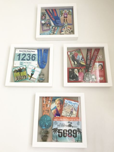 Shadow Box Medal Display, Ironman Shadow Box Ideas, 5k Medal Display, Ironman Medal Display, Marathon Frame Medal Displays, Medal Shadow Box Ideas, Medal Display Ideas Frame, Race Medal Shadow Box Display Ideas, Marathon Shadow Box Ideas