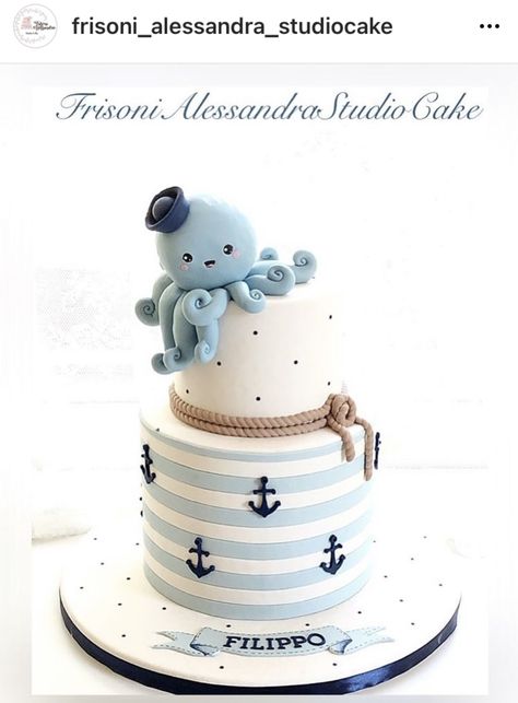 Baby Shower Cookies Neutral, Nautical Baby Shower Cake, Toddler Birthday Cakes, Baby Shower Cake Designs, 1st Bday Cake, Boys First Birthday Cake, Boys 1st Birthday Cake, Ocean Cakes, Nautical Cake