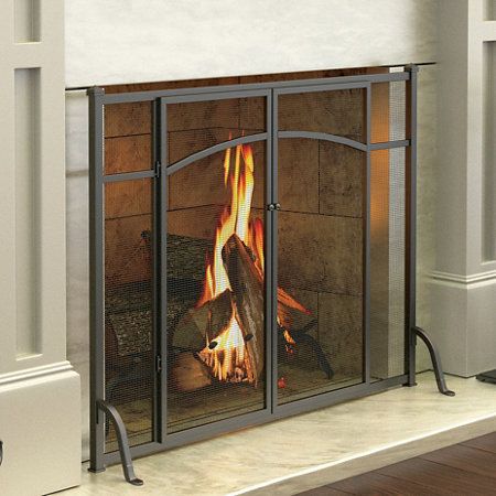 Hyde Park Fireplace Hearth Collection Fireplace Screens With Doors, Panel Fireplace, Small Basement Remodeling, Craftsman Fireplace, Small Basement Remodel, Basement Layout, Fireplace Doors, Black Fireplace, Small Basements