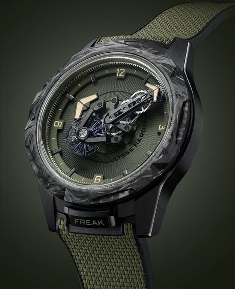 Ulysse Nardin Introduces The Innovative Freak ONE OPS Watch At Dubai Watch Week 2023 Ulysse Nardin has once again set a new standard in the realm of Swiss fine watchmaking with the introduction of the new Freak ONE OPS. Ulysse Nardin, Beautiful Watches, Military Green, Smart Watch, Dubai, Gadgets, Green