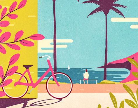 Summer, that time of the day #summer #illustration #colorful Summer Holiday Illustration, Summer Vibes Illustration, Summer Illustrations, Illustration Colorful, Illustration Art Kids, Joe Brown, Beach Illustration, Summer Poster, Wine Poster