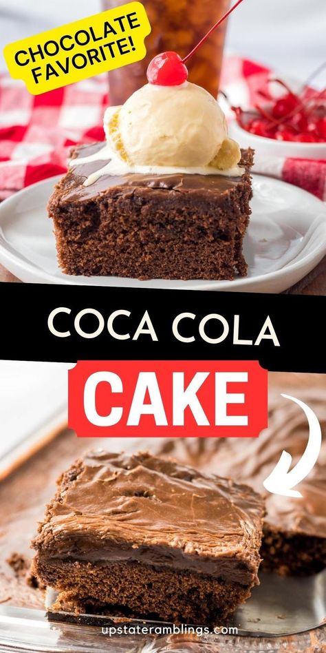 Cracker Barrel Coca Cola Cake  for favorite Pinterest pin. Cracker Barrel Coca Cola Cake, Chocolate Coca Cola Cake Recipe, Southern Coca Cola Cake, Cracker Barrel Coca Cola Chocolate Cake, Coca Cola Cake With Box Cake, Cracker Barrel Copycat Recipes, Coca Cola Cake, Fudge Flavors, Cola Cake