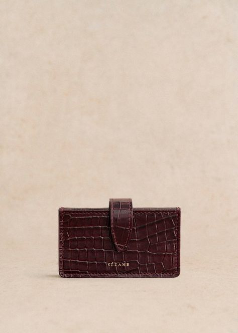 Ginette Card Holder - Chocolate Croco Print  - Crocodile-embossed cowhide leather - Sézane Fall Accessories, Basket Bag, Best Bags, Christmas 2024, Wallet Phone Case, Card Holder Wallet, Small Leather Goods, Beautiful Bags, Parisian Style