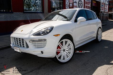 White on White: Porsche Cayenne on Color Matched Rims White Porsche Cayenne, Porsche Truck, Audi Accessories, Porsche Gts, White Porsche, White Suv, Porsche Cayenne Gts, Car Sick, Cars Room