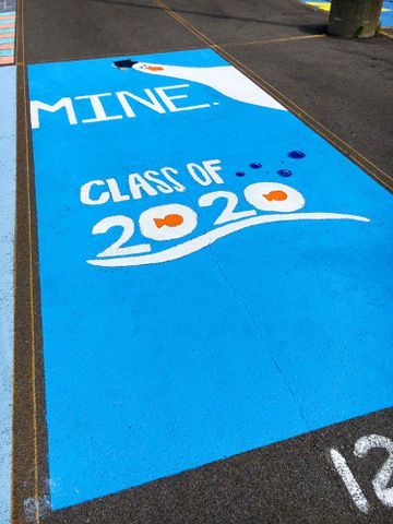 Student Parking Spot Ideas, Senior Parking Space Ideas For Boys, Funny Parking Spot Painting Ideas, School Parking Lot Painting, Painted Parking Spaces Ideas, Senior Spots, Parking Space Ideas, Senior Parking Space Ideas, Parking Lot Painting