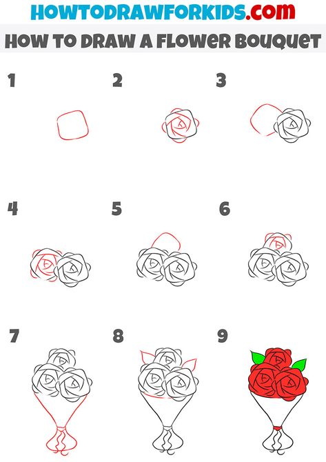 How To Draw Flower Bouquet Step By Step, How To Draw Small Flowers Step By Step, How To Draw A Bouquet Of Roses, How To Draw A Bouquet Of Flowers Easy, Drawing A Bouquet Of Flowers, Rose Bouquet Drawing Simple, How To Draw Flower Bouquet, How To Draw A Bouquet, How To Draw A Bouquet Of Flowers