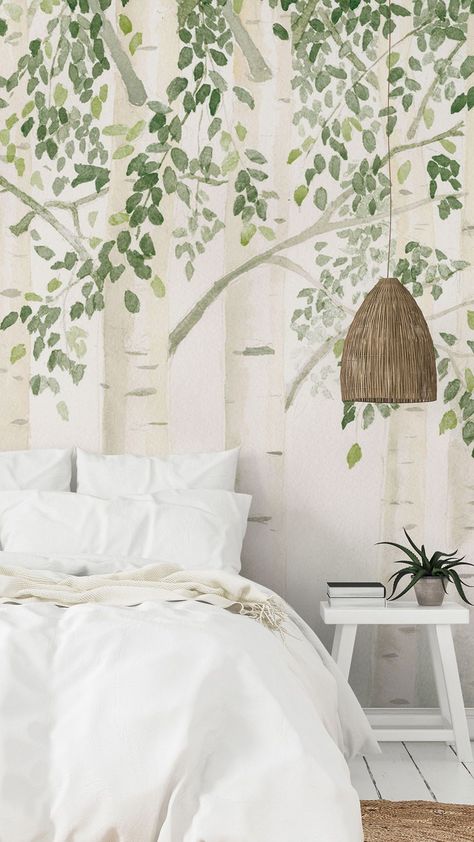 Experience the beauty of nature in your very own bedroom. Our design ideas aim to transform your personal space into a botanical oasis. A perfect blend of comfort, style, and elegance. Watch as your room comes alive with our tasteful choices of wallpapers, patterns and colours. Take the first step into your dreamy retreat. Shop now at Wallsauce.com! Forest Green Wallpaper, Wallpaper Boho, Bedroom Wallpaper, Relaxing Bedroom, Grey Bedroom, Living Room Green, Wallpaper Bedroom, Interior Trend, Country Home Decor