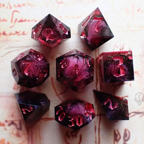 False Life Dice | Necromancy (red variant) ❤️💀 Inky, nefarious wisps of black intermingle with a core of red, accented with colorshift glitter & ink. The … | Instagram Custom Dnd Dice, Dnd Dice Aesthetic, Necromancy Magic, Dice Inspiration, Dice Aesthetic, Dnd Aesthetic, Dice Ideas, Cool Dice, Cool Dnd Dice