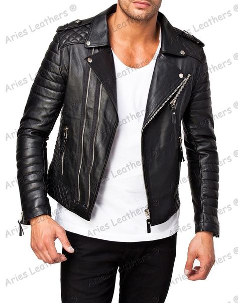 Mens Leather Jacket Motorcycle, Black Leather Jacket Men, Lambskin Jacket, Black Leather Biker Jacket, Leather Jacket Style, Lambskin Leather Jacket, Men's Leather Jacket, Looks Black, Biker Leather