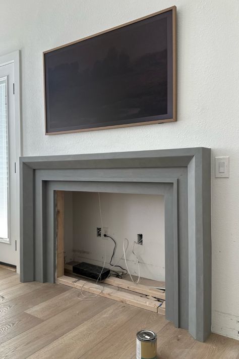 Electric Fireplace Diy, Fireplace Upgrade, Angela Rose Home, Electric Fireplace Surround, Wood Fireplace Surrounds, Modern Electric Fireplace, Angela Rose, Fireplace Diy, Electric Fireplace Wall