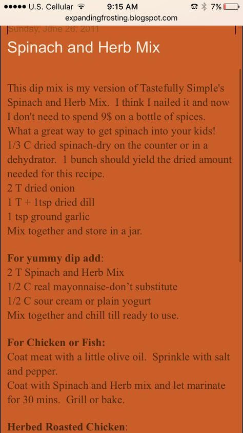 Spinach Dip Mix Dry, Tastefully Simple Spinach Herb Dip, Spinach Dip Easy, Chicken Seasoning Recipes, Dip Mixes, Homemade Dry Mixes, Spinach Dip Recipe, Dry Mixes, Garlic Spinach