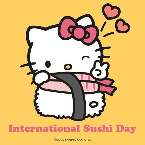 International Sushi Day, Sushi Drawing, Hello Kitty Friends, Hello Kitty Images, My Melody Kuromi, Sushi Roll, Hello Kitty Party, Cat Post, Hello Kitty My Melody