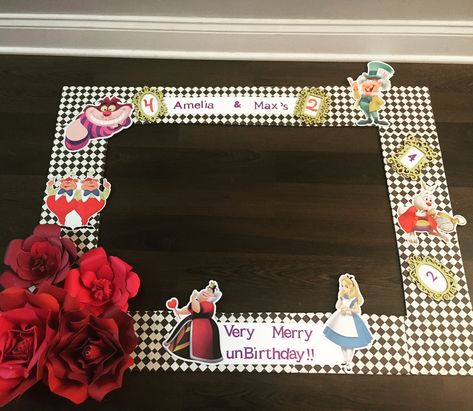 Alice in Wonderland Photo Frame diy mad tea unbirthday Alice In Wonderland Photobooth, Alice In Wonderland Photo Backdrop, Alice In Wonderland Photo Booth, Wonderland Bedroom, Alice In Wonderland Bedroom, Wonderland Room, Photo Frame Diy, Alice In Wonderland Pictures, Alice In Wonderland Room