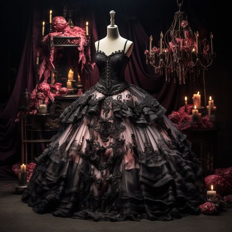 Goth Barbie: Pink Goth Dress, Pink And Black Wedding Dress, Vampire Outfit, Goth Barbie, Goth Wedding Dresses, Vampire Wedding, Victorian Ball, Emo Princess, Gothic Wedding Dress