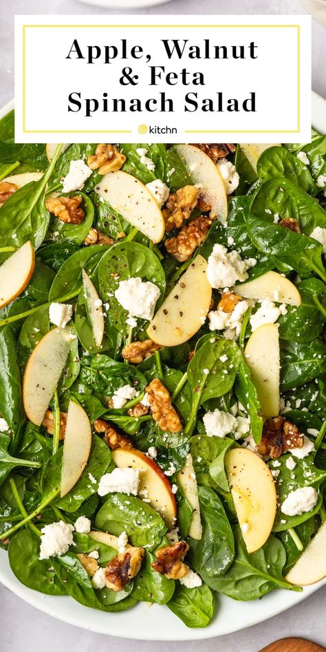 Spinach Salad Recipes Easy, Salads Spinach, Spinach Salad With Apples, Walnut Feta Salad, Easy Spinach Salad, Salad Recipes Easy, Baby Spinach Salad, Pasti Fit, Baby Spinach Salads