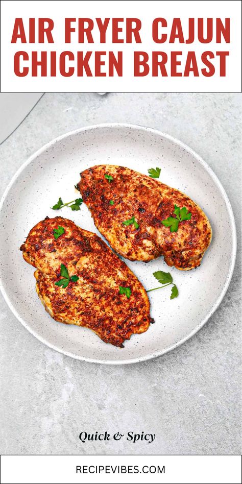 Experience the bold flavors of our Air Fryer Cajun Chicken Breast recipe! In just 15 minutes, enjoy juicy, tender, and spicy chicken breasts cooked to perfection. A quick and satisfying meal awaits! Chicken Breast Air Fryer, Cajun Chicken Breast, Spicy Chicken Breast, Quick Chicken Breast Recipes, Chicken Breast Sandwich, Whole Chicken Recipes, Easy Chicken Breast, Drumstick Recipes, Chicken Drumstick Recipes