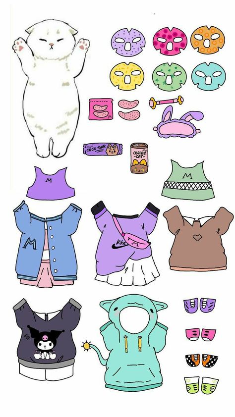 Paper Doll Printable Templates, Kitten Drawing, Paper Dolls Clothing, Hello Kitty Crafts, Paper Dolls Diy, Paper Toys Template, Haiwan Lucu, Siluete Umane, Paper Doll House