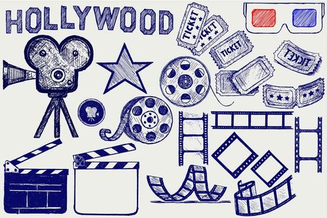 Clapper Board, Object Illustration, Agriculture Logo, Wedding Photography Website, Film Reel, Cinema Ticket, Film Reels, Doodle Style, Doodle Art Designs