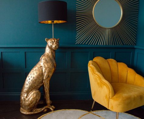 Sitting Leopard, Animal Lamp, Floor Lamp Black, Unusual Home, Industrial Light Fixtures, Black Floor Lamp, Lamp Black, Black Shade, Decoration Christmas