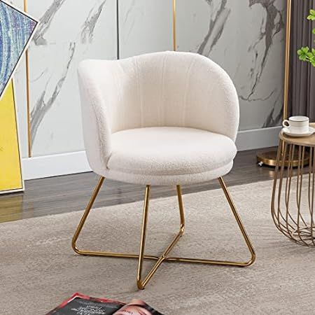 Wahson Swivel Task Desk Chair Height Adjustable with Gold Base for Home Office Bedroom/Vanity (White, Faux Fur) : Amazon.co.uk: Home & Kitchen White Accent Chair, Cocktail Chair, Modern Office Chair, Velvet Accent Chair, Home Office Bedroom, Modern Armchair, Selling Furniture, Home Office Chairs, Bedroom Chair