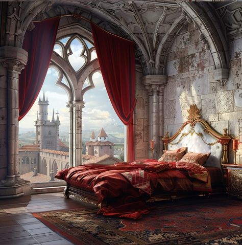 Kings Bedroom Fantasy Art, Castles Interior Bedroom, Castle Bedroom Background, Red Keep Interior, Fantasy Bedroom Medieval, Fantasy Royal Bedroom, Royal Castles Interior, Rhea Goddess, Midevil Castle