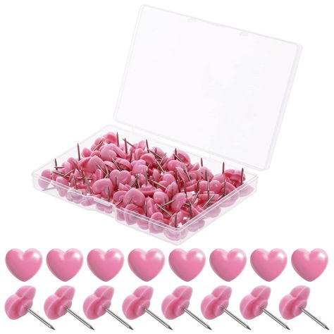 PRICES MAY VARY. 【Great Value Set】You will receive 100 pcs pink heart push pins. They are housed in a transparent storage case for easy organization. Sufficient quantities to meet your various fixing and decorative needs. 【Heart Shape Design】These pink thumb tacks are designed in a heart shape, which is simple and bright, cute and charming, practical and fun. It is a useful gift for classmates, colleagues and friends. 【Premium Material】These push pins for cork board are made of high quality plas Diy Push Pins, Decorative Push Pins, Prayer Corner, Transparent Storage, Bulletin Board Decor, Pink Pin, Push Pins, Hanging Photos, Easy Organization