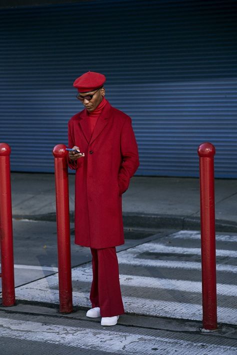 2003 Fashion Trends, Beret Outfit Men, Red Outfits Men, Red Outfit Men, Classroom Outfits, Fashion Trends Men, Men In Red, 2003 Fashion, Fashion Trends Magazine